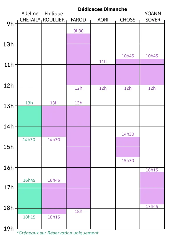 Planning des dédicaces du dimanche